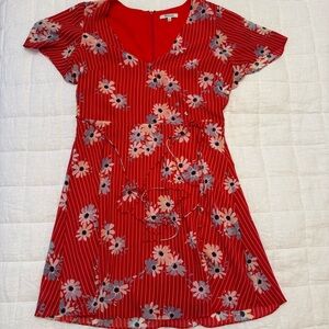 Madewell Red Floral Striped Dress